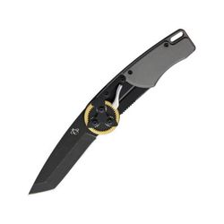 Mantis Gearhead Linerlock Brass Tanto Folding Knife 3" stonewash finish 440C stainless tanto blade Gray aluminum handle GH2026T