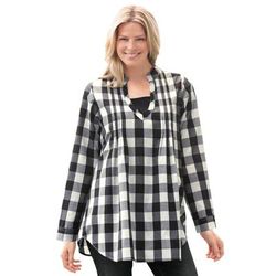 Plus Size Women's Layered Look Pintucked Tunic by Woman Within in Ivory Small Buffalo Plaid (Size 3X)