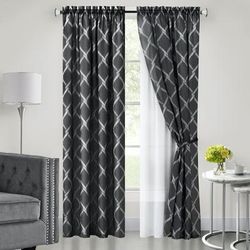 Wide Width Bombay Double Layered Rod Pocket Window Curtain Panel by Achim Home Décor in Black (Size 52" W 84" L)