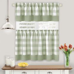 Wide Width Hunter Window Curtain Tier Pair And Valance Set by Achim Home Décor in Apple Green (Size 57" W 24" L)