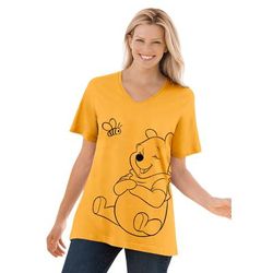 Plus Size Women's Disney Women's Short Sleeve V-Neck Tee Gold Winnie the Pooh Honey Pot by Disney in Bright Gold Winnie Bee (Size 3X)