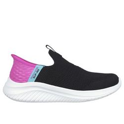 Skechers Girl's Slip-Ins: Ultra Flex 3.0 - Fresh Time Sneaker | Size 4.0 | Black/Pink | Textile | Machine Washable