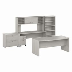 Bush Business Furniture Echo 72W Bow Front Desk Set with Credenza, Hutch and Storage in Gray Sand - ECH055GS