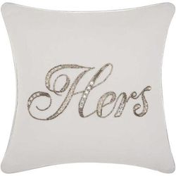 "Kathy Ireland Beaded "Hers" White Throw Pillow - Nourison E7812"