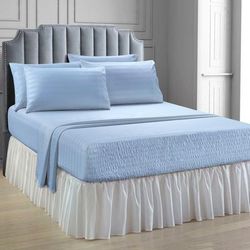 6-pc. Microfiber Bedtite Damask Stripe Sheet Set by BrylaneHome in Light Blue (Size QUEEN)
