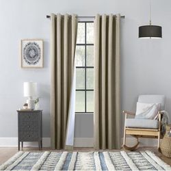 Wide Width Thermaplus Bedford Indoor Grommet Curtain Panel Pair by Commonwealth Home Fashions in Taupe (Size 52" W 63" L)