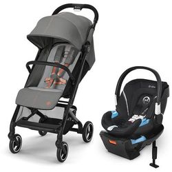 Cybex Beezy 2 Compact Stroller + Aton 2 SensorSafe Travel System Bundle - Lava Grey / Lavastone Blac