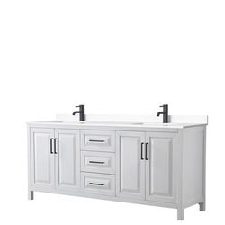 Daria 80 Inch Double Bathroom Vanity in White, White Cultured Marble Countertop, Undermount Square Sinks, Matte Black Trim - Wyndham WCV252580DWBWCUNSMXX
