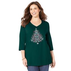 Plus Size Women's Wit & Whimsy Tees by Catherines in Emerald Green Tree (Size 6X)
