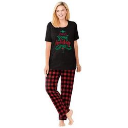 Plus Size Women's Graphic Tee PJ Set by Dreams & Co. in Red Buffalo Plaid (Size 6X) Pajamas