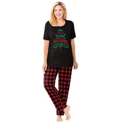 Plus Size Women's Graphic Tee PJ Set by Dreams & Co. in Red Buffalo Plaid (Size 5X) Pajamas