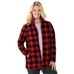 Plus Size Women's Zip-Front Microfleece Jacket by Woman Within in Vivid Red Buffalo Plaid (Size 5X)