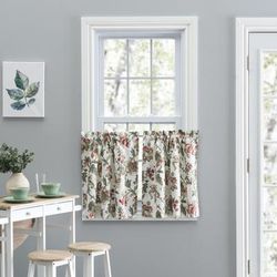 Wide Width Madison Floral- Multi Colored Jacobean Floral- Tailored Tier by Ellis Curtains in Brick (Size 56" W 36" L)