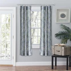 Wide Width Lexington Leaf- Candlewick Leaf Pattern On A Colored Ground- Tailored Panel Pair by Ellis Curtains in Blue (Size 56" W 63" L)