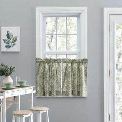 Wide Width Lexington Leaf- Candlewick Leaf Pattern On A Colored Ground- Tailored Tier by Ellis Curtains in Sage (Size 56" W 24" L)