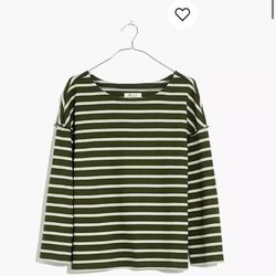Madewell Tops | Madewell Luxe Long-Sleeve Tee In Casler Stripe Xs | Color: Green/White | Size: Xs