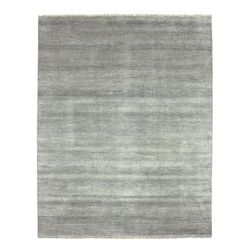 Shahbanu Rugs Ash Gray Hand Knotted Grass Design Densely Woven Tone on Tone Soft to the Touch Wool and Silk Rug (8'0" x 10'2")