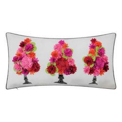 Edie @ Home Indoor & Outdoor Dimensional Topiary With Embroidered Pots Pillow 13X25, Fuchsia Multi by Edie@Home in Fuchsia Multi