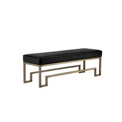 Laurence Bench in Brushed Brass and Faux Black Ostrich - Shatana Home Z-LAURENCE-BENCH BRS BLK OSTRICH