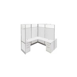 12'W x 6'D x 7'H White Washable Laminate Complete 2-Person L-Shaped Longitudinal Add-On O