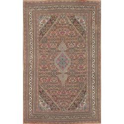 Distressed Hamedan Persian Vintage Rug Handmade Geometric Wool Carpet - 6'7" x 9'11"