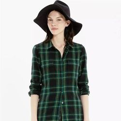 Madewell Tops | Madewell Flannel Boyshirt, Size S, Barlow Plaid | Color: Green/Yellow | Size: S