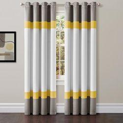 Lush Décor Alexander Color Block Light Filtering Window Curtain Panel Gray/Yellow 52X84 Set - Triangle Home Décor 21T011928