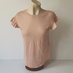 Kate Spade Tops | Kate Spade New York T-Shirt Tee 100% Cotton Ruffle Sleeve Beige Pink Shirt | Color: Cream/Pink | Size: Xxs