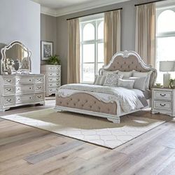 Opt Queen Uph Bed, Dresser & Mirror, Chest, Night Stand - Liberty Furniture 244-BR-OQUBDMCN