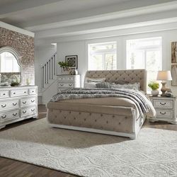 Queen Uph Sleigh Bed, Dresser & Mirror, Chest, Night Stand - Liberty Furniture 244-BR-QUSLDMCN