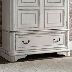 European Traditional Armoire Base In Antique White Base w/ Weathered Bark Tops - Liberty Furniture 244-BR46B