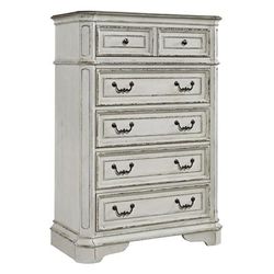 European Traditional 5 Drawer Chest In Antique White Base w/ Weathered Bark Tops - Liberty Furniture 244-BR41