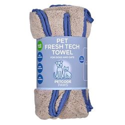 Pet Fresh Tech Towel and Blanket for Dog and Cat Grooming in Sand Beige with Sky Blue, 50" L X 30" W X 0.275" H, Large