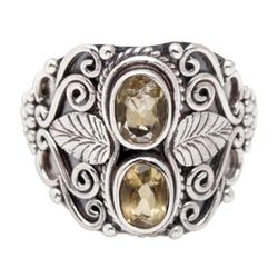 Leafy Victory,'Leafy Sterling Silver Cocktail Ring with Citrine Gemstones'