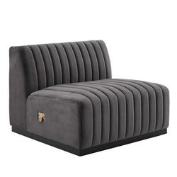 Conjure Channel Tufted Performance Velvet Armless Chair in Black/Gray
