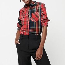 J. Crew Tops | J Crew Classic Fit Mixed Stewart Tartan Plaid Sz 2 | Color: Black/Red | Size: 2