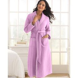 Appleseeds Women's Quilted Knit Belted Wrap Robe - Purple - PM - Petite