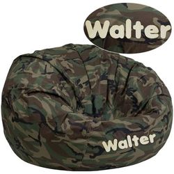 Personalized Oversized Camouflage Bean Bag Chair for Kids and Adults [DG-BEAN-LARGE-CAMO-TXTEMB-GG] - Flash Furniture DG-BEAN-LARGE-CAMO-TXTEMB-GG