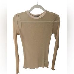 Urban Outfitters Tops | Brand: Out From Under / Champagne Color Shimmer Sheer Long Sleeve Shirt / New | Color: Gold/Tan | Size: L