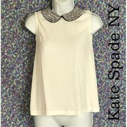 Kate Spade Tops | Kate Spade New York White Embellished Top | Color: White | Size: S