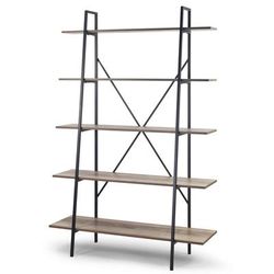 August 71.75 In. Leaning Etagere Light Brown Metal Frame Ladder Bookcase Five-shelf Media Tower - Glamour Home GHDSV-1460