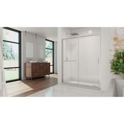 Dreamline DreamLine Infinity-Z 36 inch D x 60 inch W x 74 3/4 inch H Semi-Frameless Sliding Clear Shower Door in Chrome with Right Drain White Shower Base Kit DL-6973R-01CL
