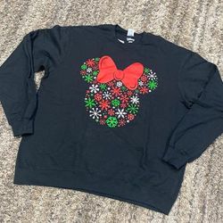 Disney Tops | Disney Christmas Holiday Sweatshirt, Minnie Mouse Size Xl Graphic Sweatshirt | Color: Black/Red | Size: Xl