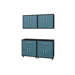 Eiffel 4-Piece Garage Storage Set in Matte Black and Aqua Blue - Manhattan Comfort 4-257BMC83