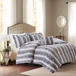 Madison Park Zuri 3PC Faux Fur Comforter Set in Grey (Twin) - Olliix MP10-8011