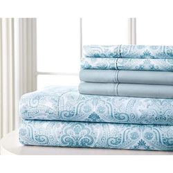 6-PC Paisley Sheet Set by BrylaneHome in Blue (Size QUEEN)