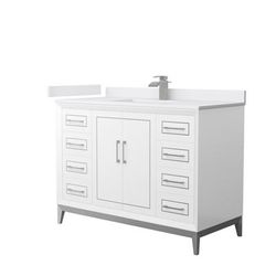 Marlena 48 Inch Single Bathroom Vanity in White, White Cultured Marble Countertop, Undermount Square Sink, Brushed Nickel Trim - Wyndham WCH515148SWHWCUNSMXX