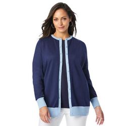 Plus Size Women's Fine Gauge Cardigan by Jessica London in Navy French Blue (Size 26/28) Sweater