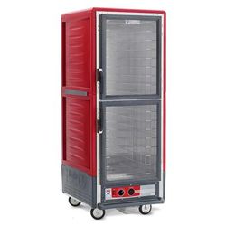Metro C539-HDC-4 Full Height Insulated Mobile Heated Cabinet w/ (17) Pan Capacity, 120v, w/ 2 Clear Dutch Doors, Fixed Wire Slides, Red