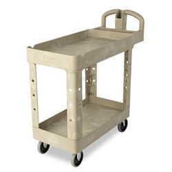 Rubbermaid FG450088BEIG 2 Level Polymer Utility Cart w/ 500 lb Capacity, Raised Ledges, Beige